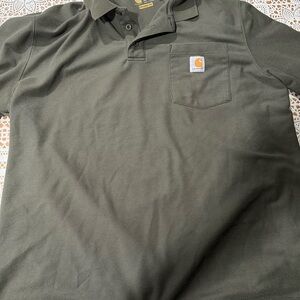 Carhartt Olive Green Polo with White Logo Patch